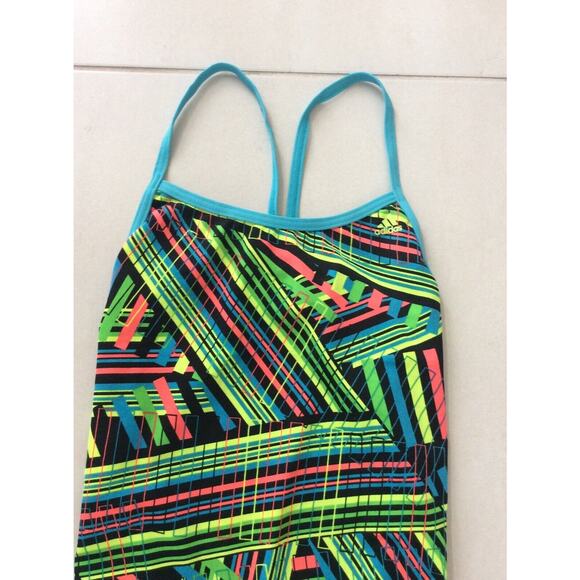 Adidas Swimwear One Piece Swimsuit Multicolor Print Open Back - Picture 2 of 7